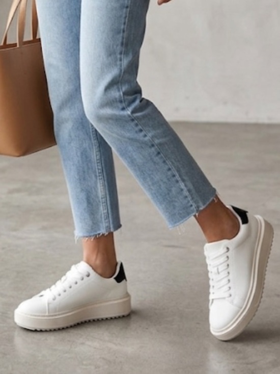 a new day Shoes - A New Day Women’s White Low-Top Casual Sneakers with Black Heel Accent 6.5